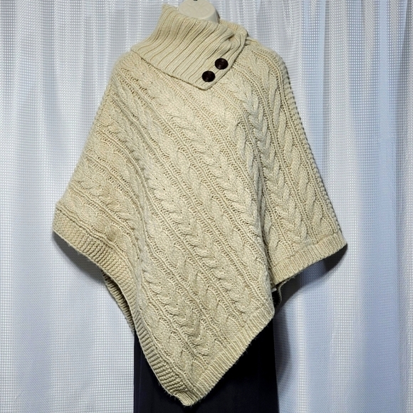 Chunky Cable Knit Cowl Neck Poncho (S) - Picture 1 of 9